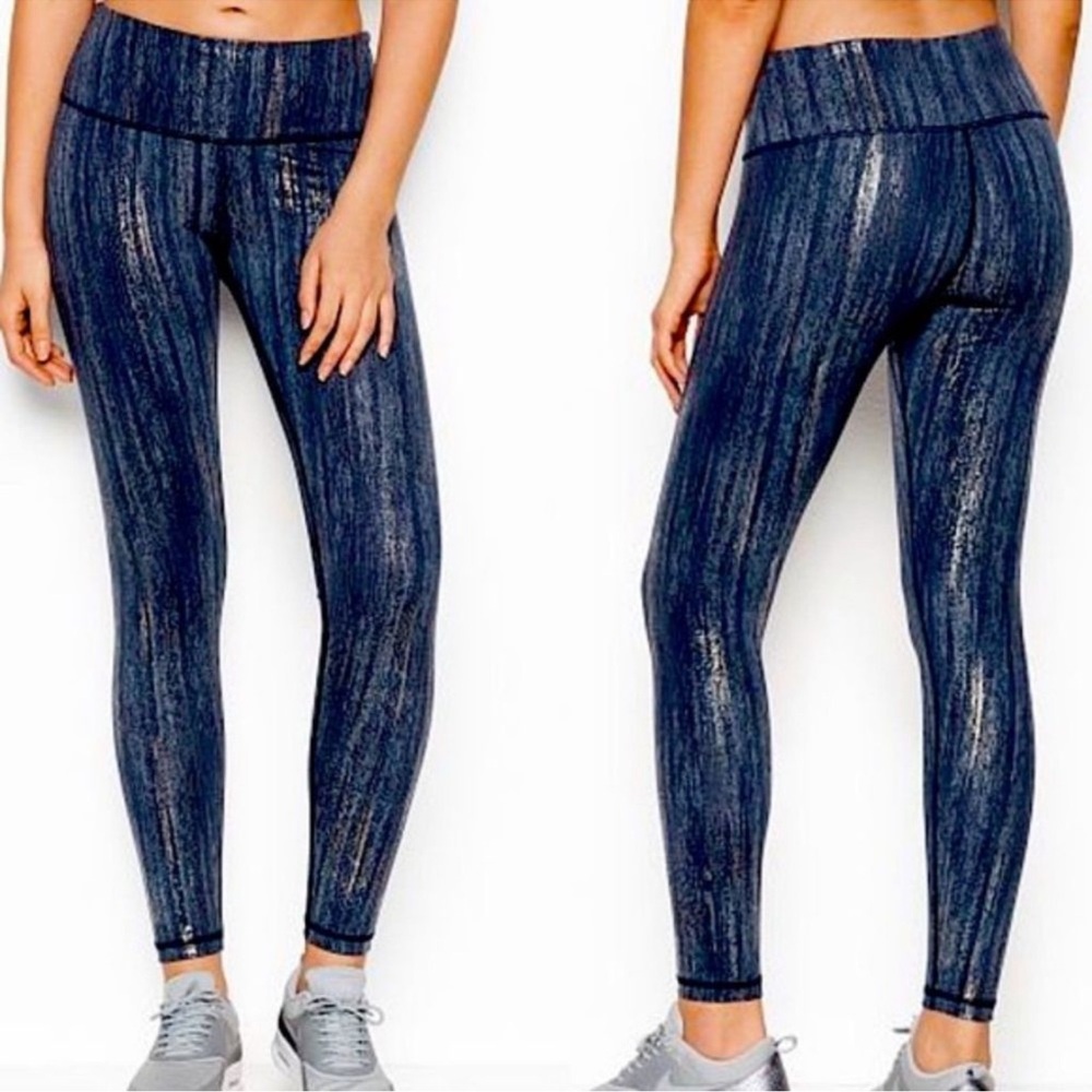 Victoria's Secret Sport Knockout Tights Leggings Blue Gold Shimmer Workout XS